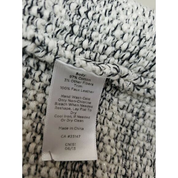 Talbots ~Woman M~ White/Black, Silver Strips Cardigan Sweater Knit Zip-Up Jacket - Picture 6 of 12